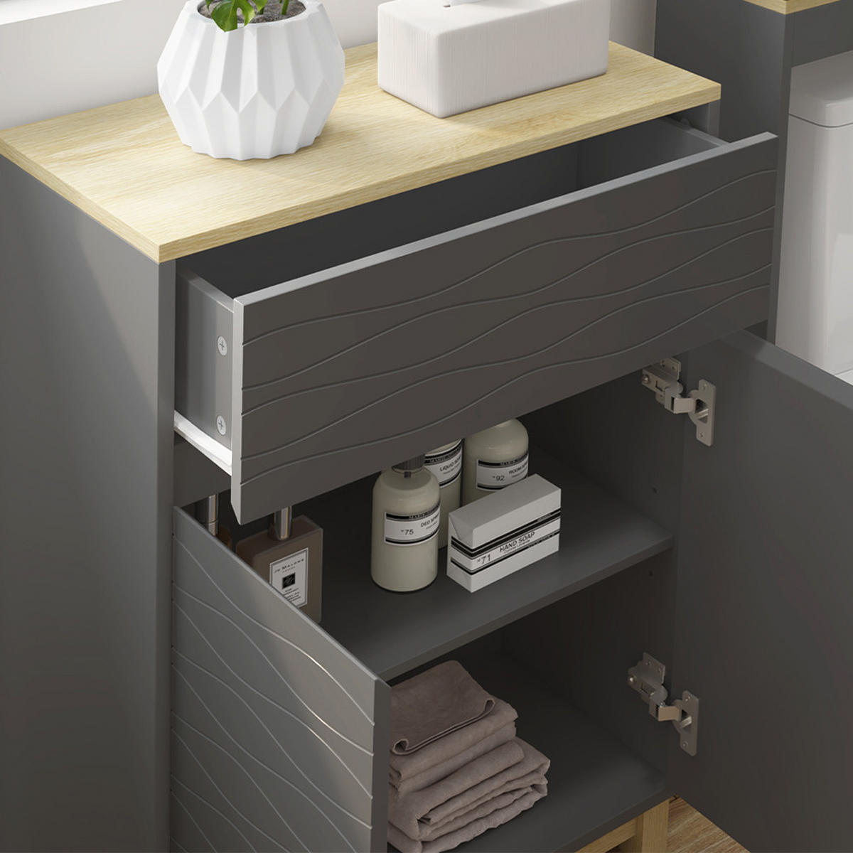 KOUPELNOVÝ NÁBYTEK Livia Antracit/dub - antracitová, kompozitní dřevo (60/60/30cm) - Vicco