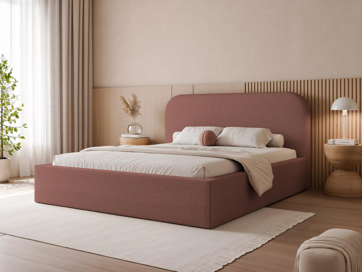 POLSTERBETT FUZZI 140x200 cm Ziegelrot (Stoff Lumi) - mit Bettkasten und Lattenrost - Terracotta, Holzwerkstoff/Textil (140/200cm) - Ravio