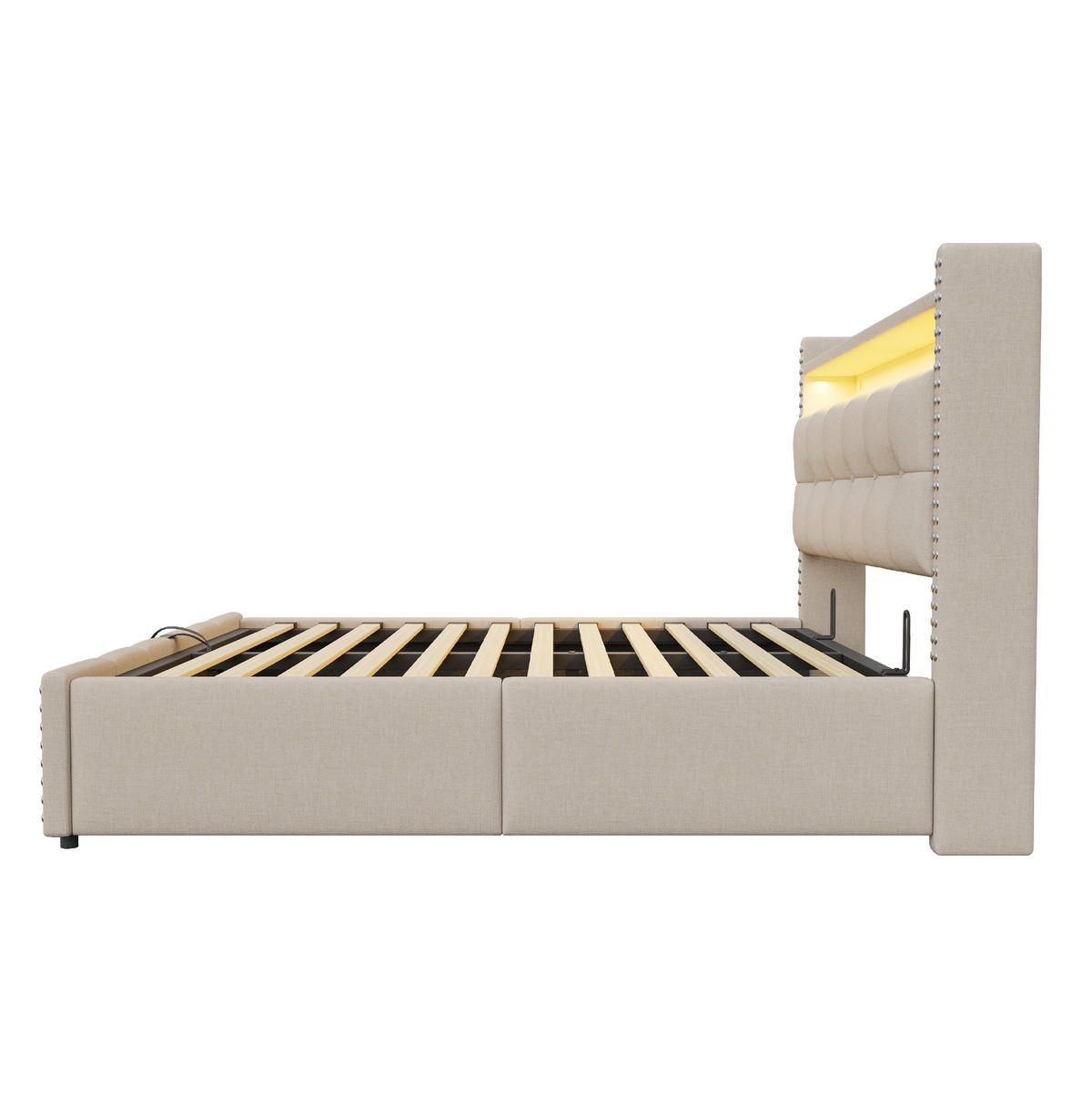POLSTERBETT 180/200 cm Beige mit LED-Beleuchtung und USB- und Type-C-Anschlüssen - Beige, Textil (180/200cm) - OKWISH