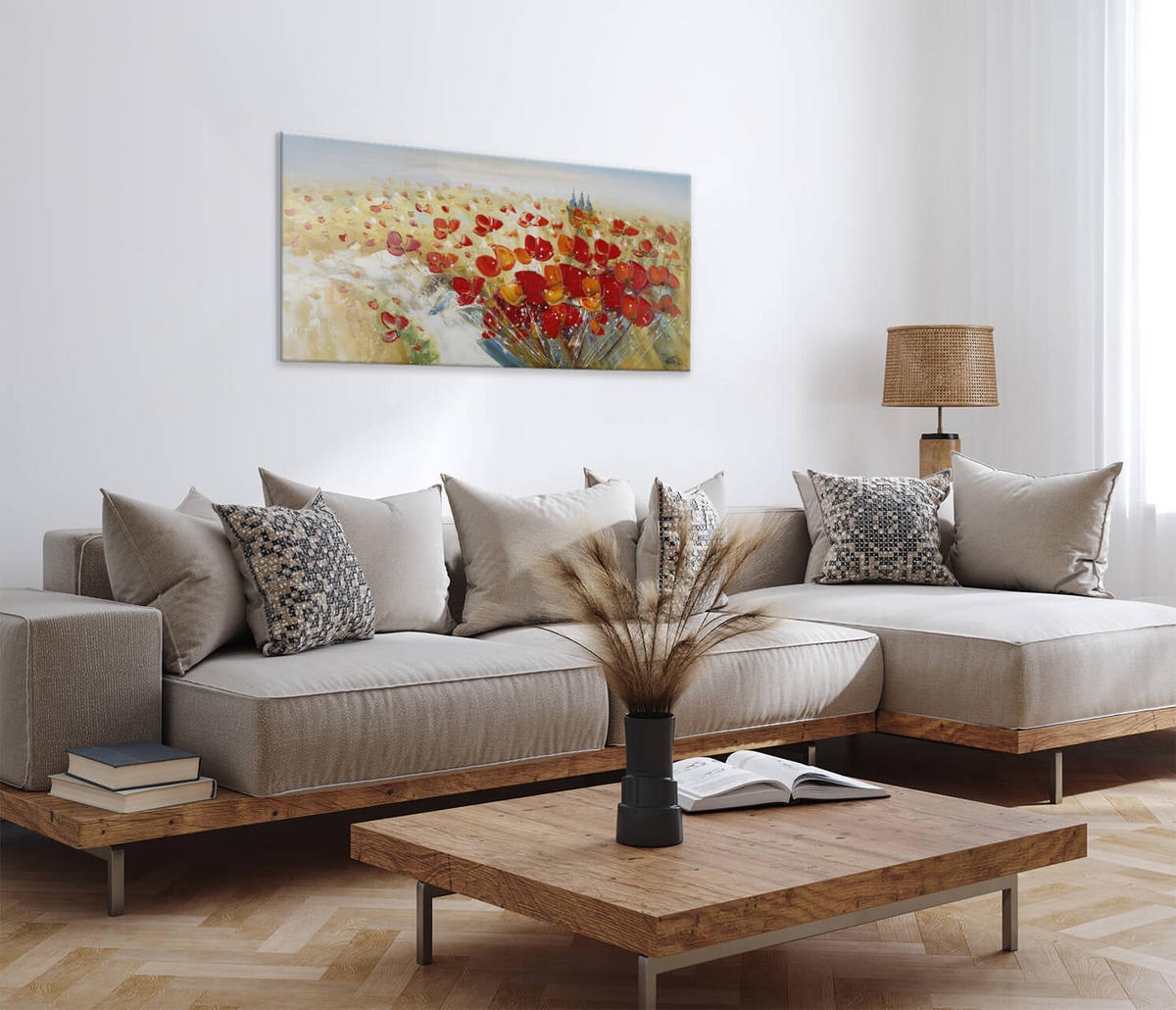 OLEJOMAĽBA 120/60 cm, Zvieratá - béžová/červená, drevo/textil (120/60cm) - KUNSTLOFT