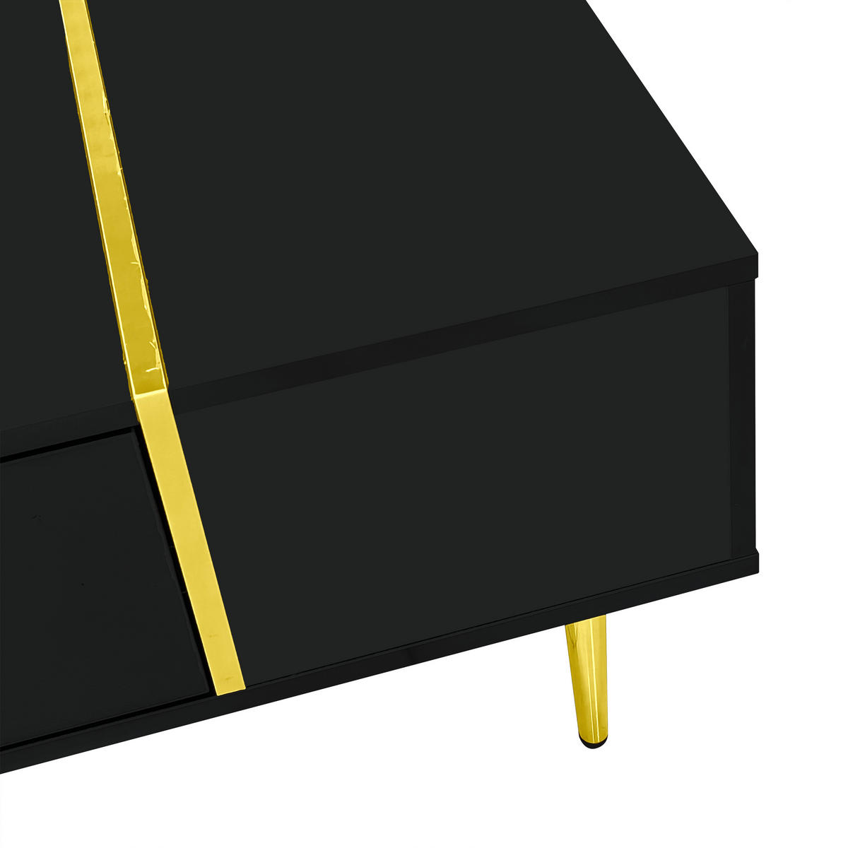 TV-ELEMENT mit Couchtisch - Kombination 2er-Set Schwarz mit Goldakzenten - Schwarz, Holzwerkstoff (170/46/35cm) - OKWISH