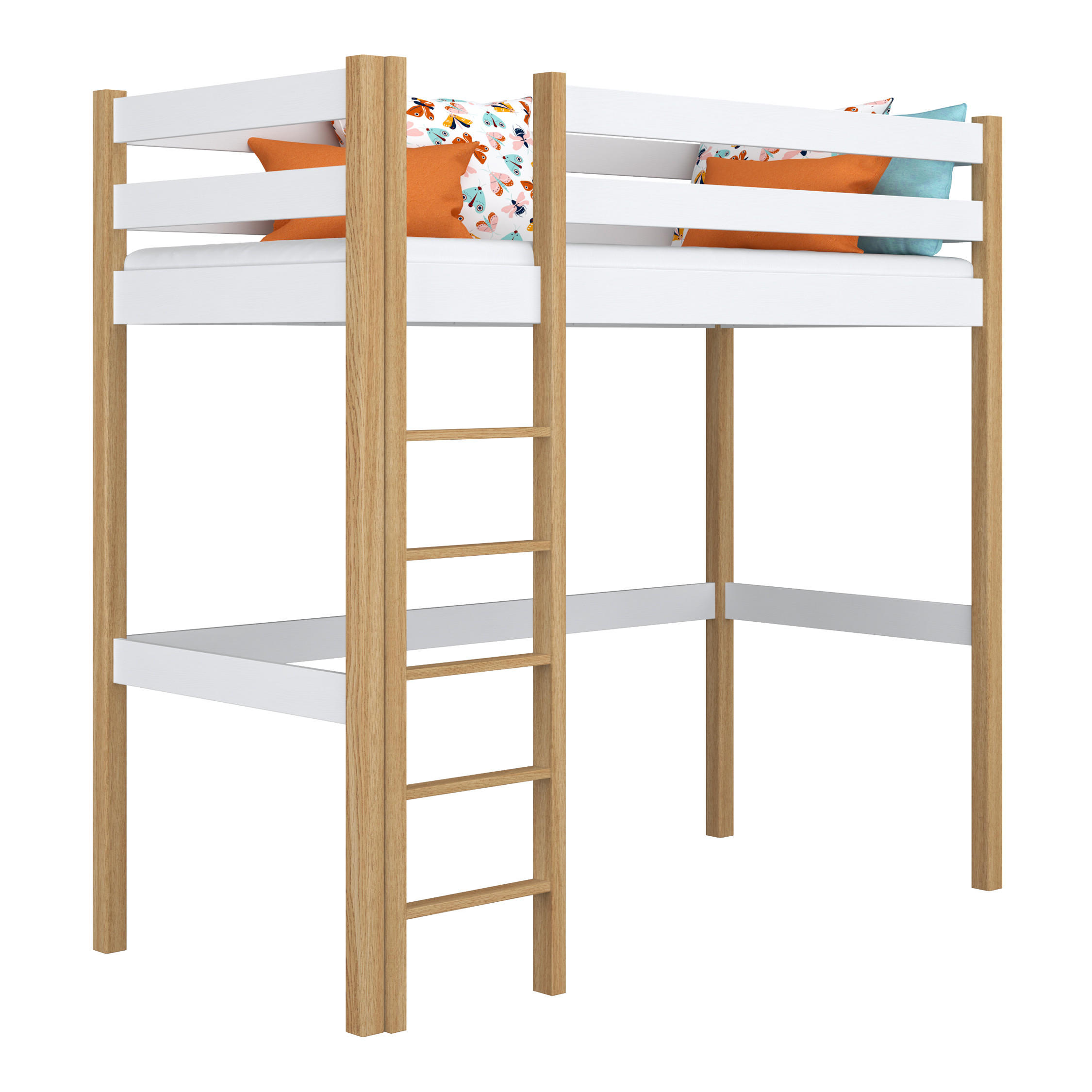 N-Wood Hochbett Eiche Artisan, Weiß 80x190 cm