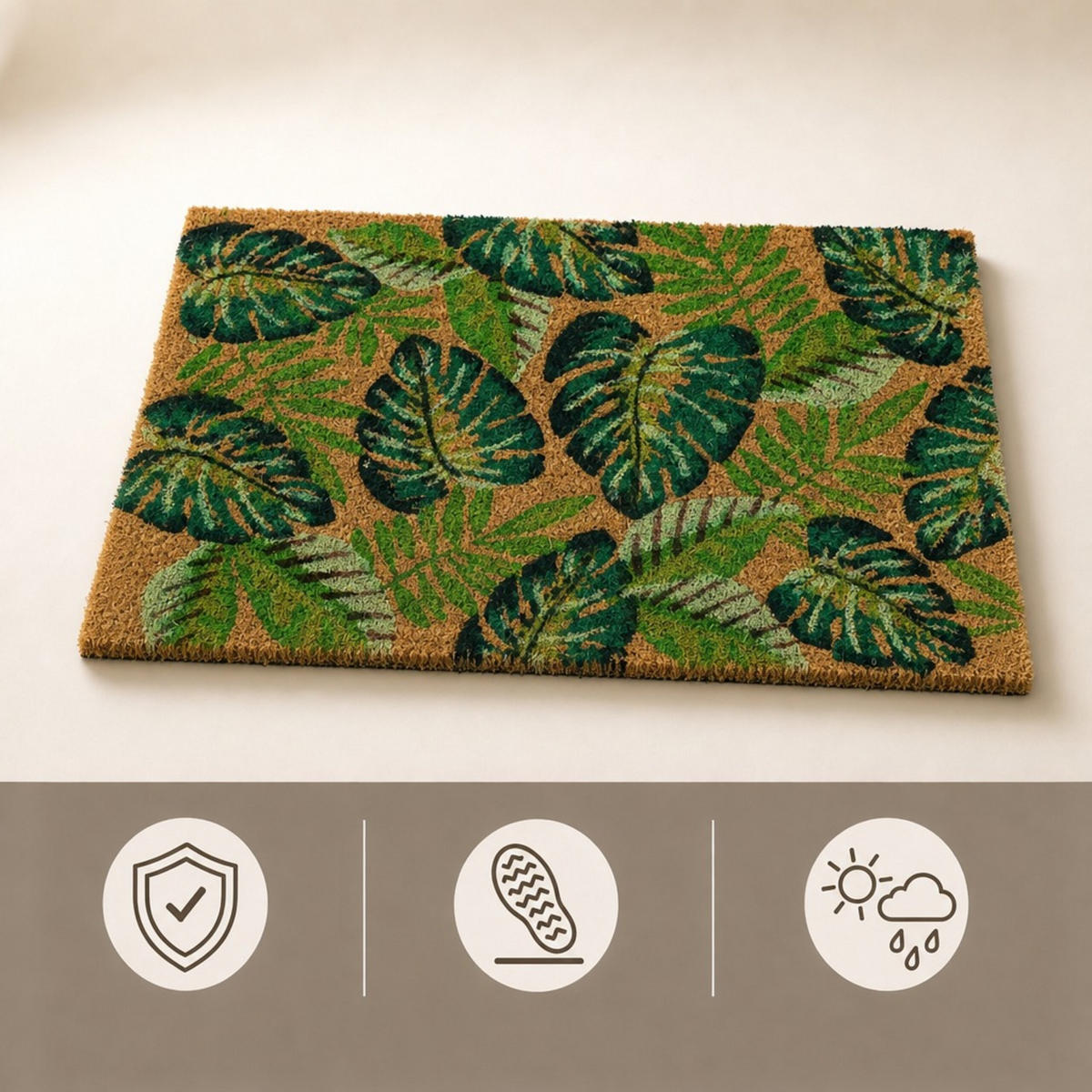 FUSSMATTE Natur Grün Kokosfaser rutschfest 60x40 cm - Multicolor, Kunststoff/Textil (60/40cm) - Relaxdays