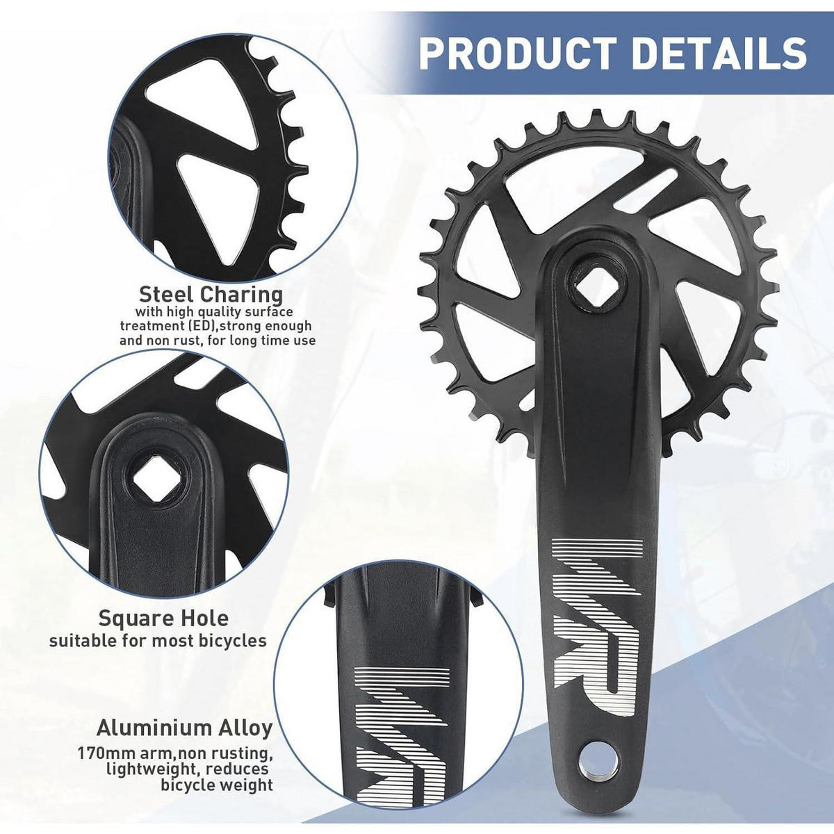 FAHRRAD-KURBELGARNITUR Set 170mm 32T/34T/36T/38T Aluminiumlegierung Schwarz - Schwarz, Metall (10/1/17cm)