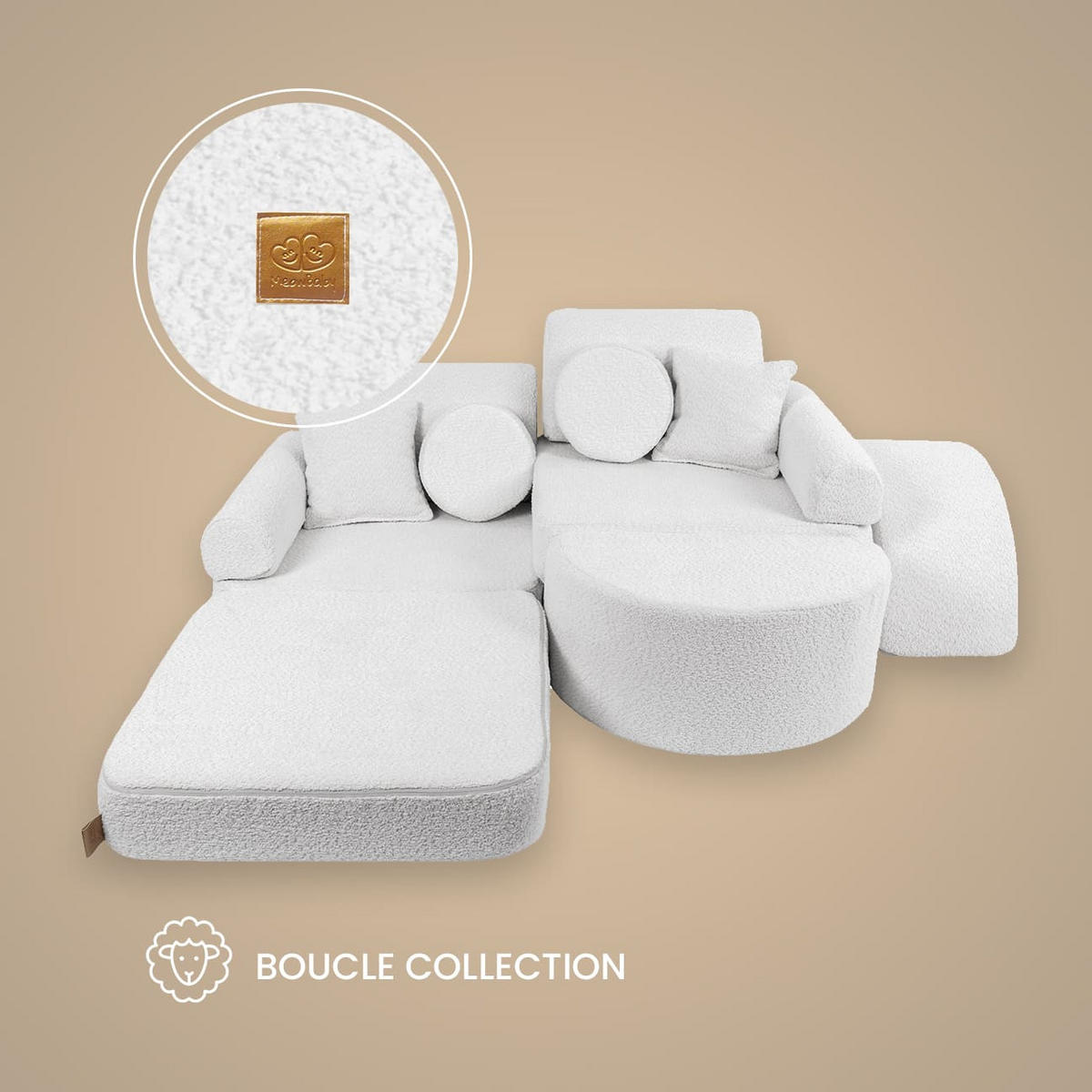 KINDERSOFA, Boucle, Pocket Max, Weiß - Weiß, Textil (120/25/60cm) - MeowBaby