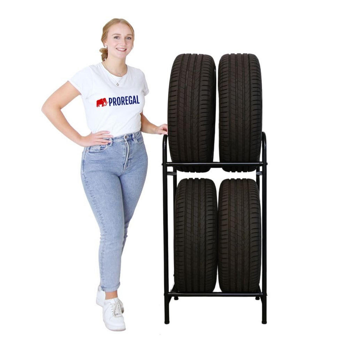 REIFENREGAL Carrero 104x55x40 cm bis zu 4 Reifen auf 2 Ebenen Schwarz - Schwarz, Metall (55/104/40cm) - PROREGAL