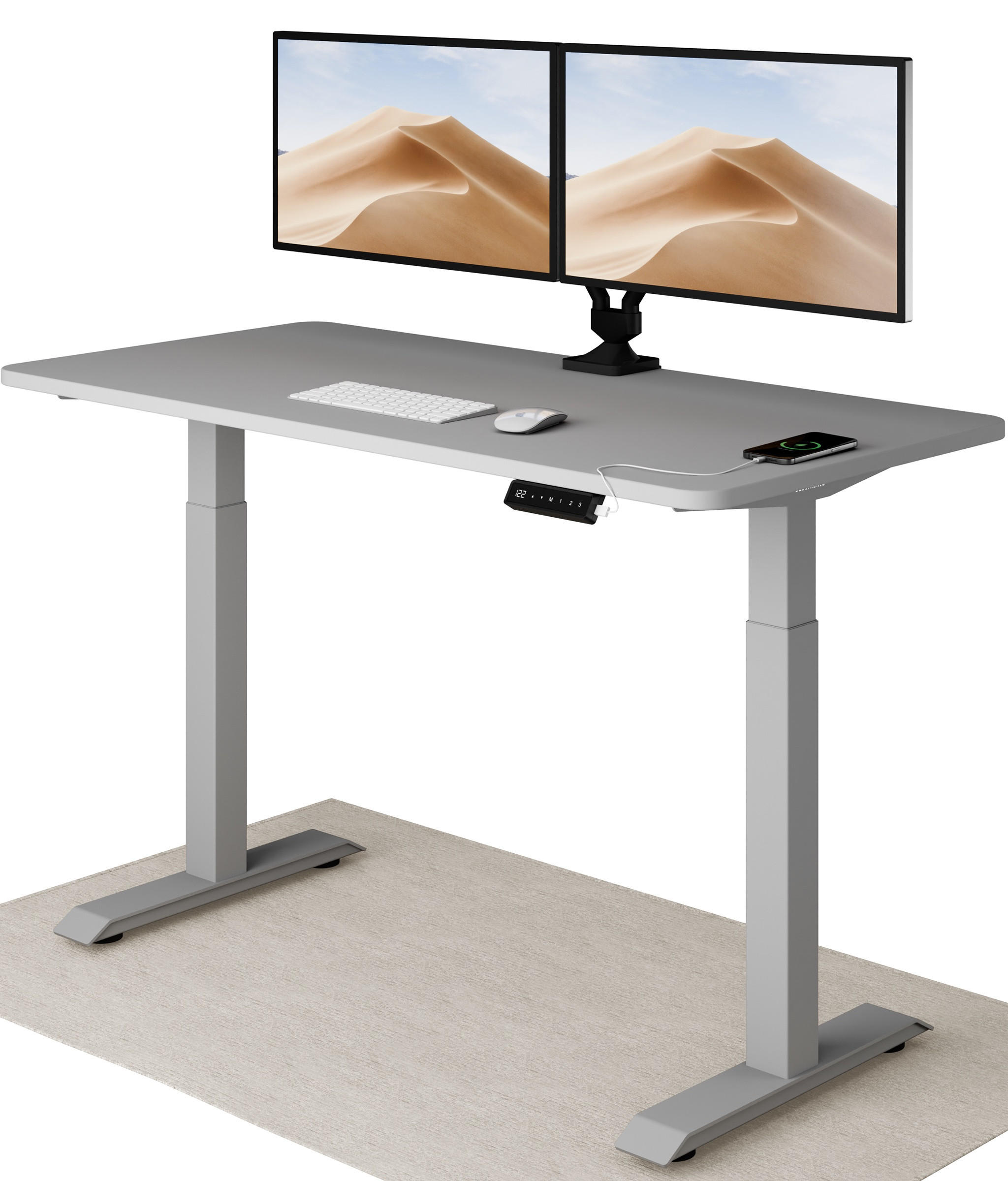 SCHREIBTISCH Elektrisch Höhenverstellbarer HomeOne 140x70cm Grau/Grau mit Memory-Funktion, Anti-Kollisions Technologie - Grau, Holzwerkstoff (70/140/72cm) - Desktronic