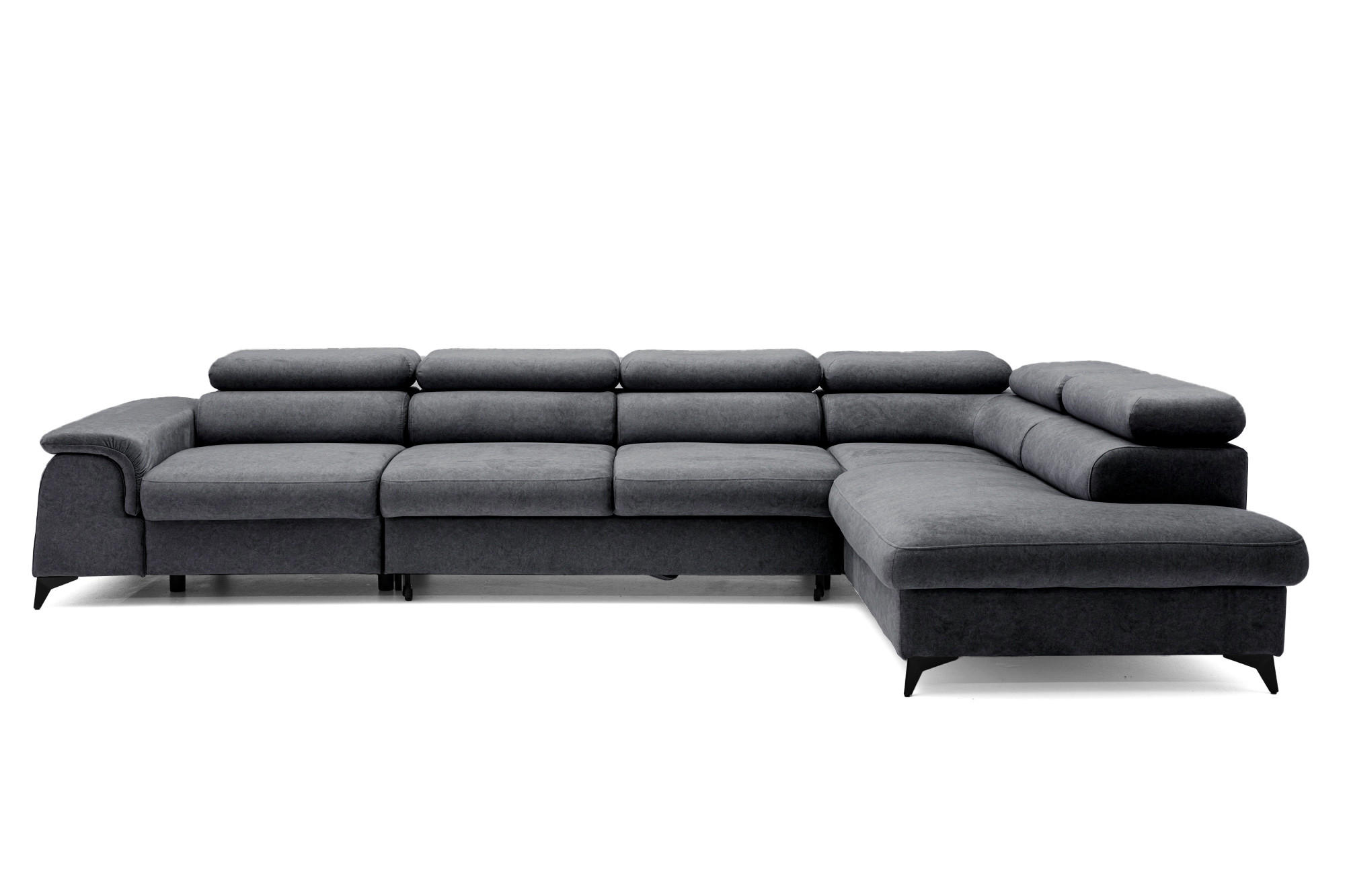ECKSOFA Plaza Maxi Dunkelgrau mit Schlaffunktion und Bettkasten 6x verstellbare Kopfstützen - Dunkelgrau, Textil (203/350cm) - Muffo
