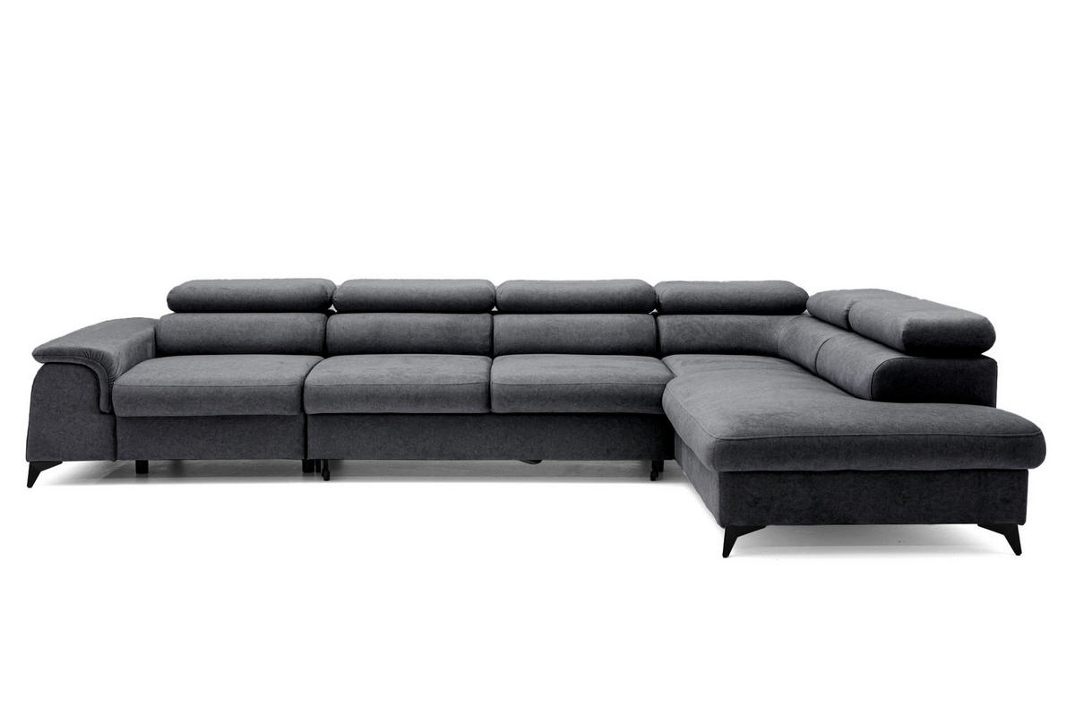 ECKSOFA Plaza Maxi Dunkelgrau mit Schlaffunktion und Bettkasten 6x verstellbare Kopfstützen - Dunkelgrau, Textil (203/350cm) - Muffo