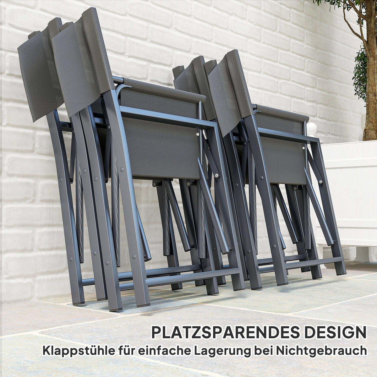 SITZGRUPPE 5-teilig DE-09823 mit Glastisch und klappbaren Stühlen Grau - Grau, Metall - ComfortXL