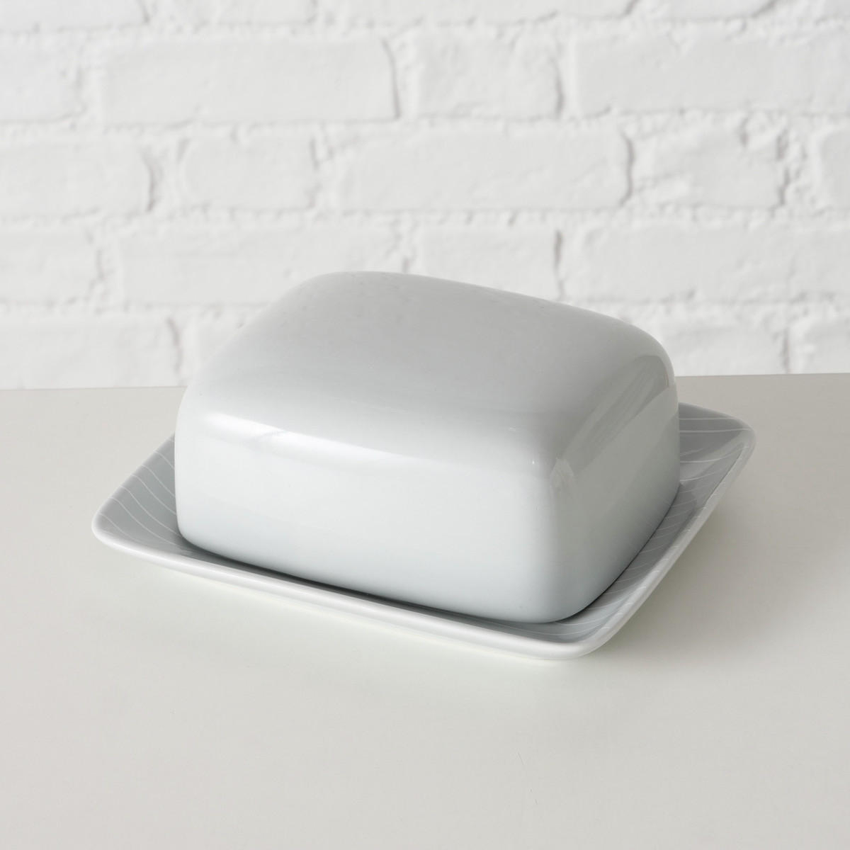 BUTTERDOSE aus Keramik Bergen Grau 17/14,2/7 cm - Grau, Keramik (14.2/7/17cm) - Boltze Home