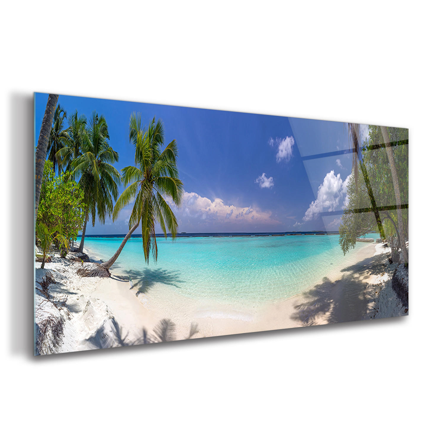 GLASBILD 120x60 cm Malediven Panorama - Blau/Hellblau, Glas (120/60cm) - TULUP