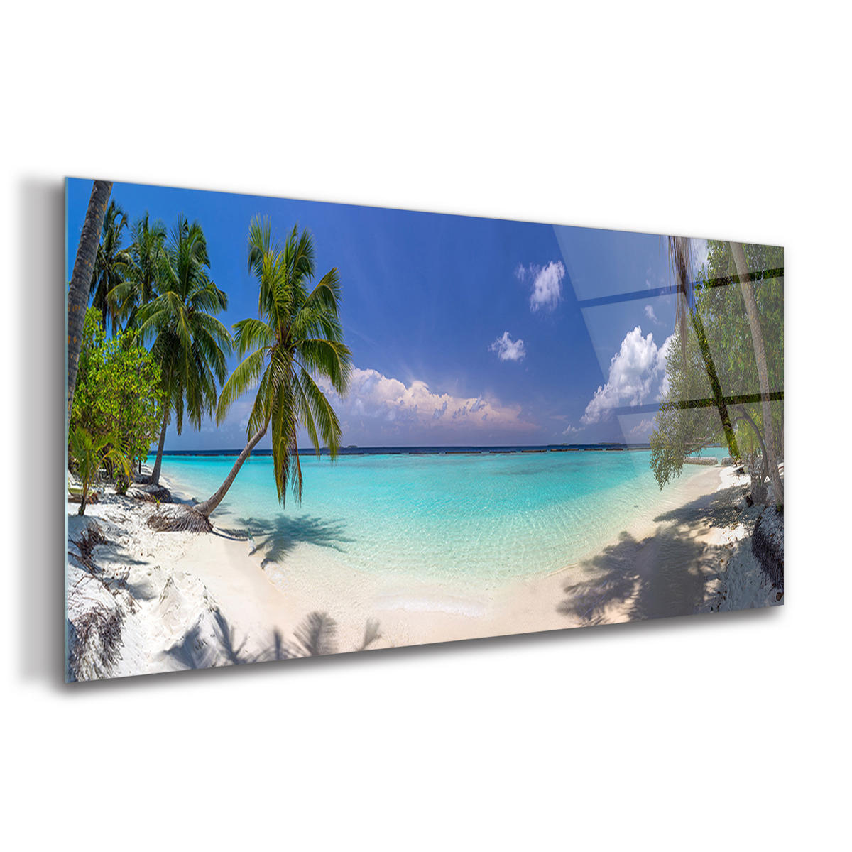 GLASBILD 120x60 cm Malediven Panorama - Blau/Hellblau, Glas (120/60cm) - TULUP