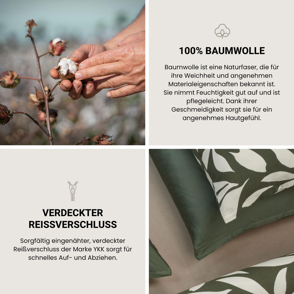 BETTWÄSCHESET Leaf - Feinbiber - 2-teilig - 135 x 200 cm - Grün - Grün, Textil (135/200cm) - SCHIESSER