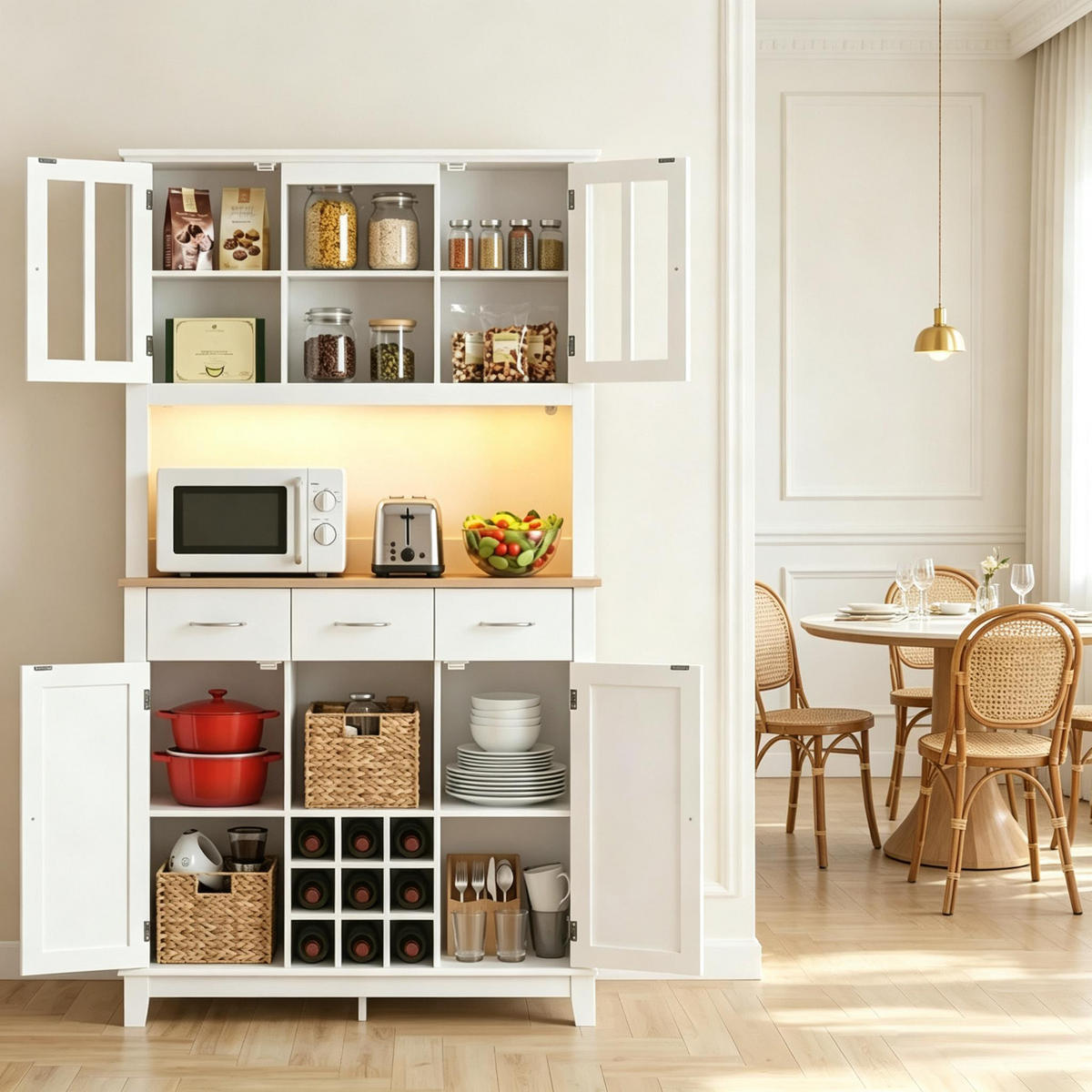BUFFET DE-38826 100/39,5/180 cm RGB-LED und 9-fach Weinregal Weiß - Weiß, Holzwerkstoff (100/180/39.5cm) - ComfortXL