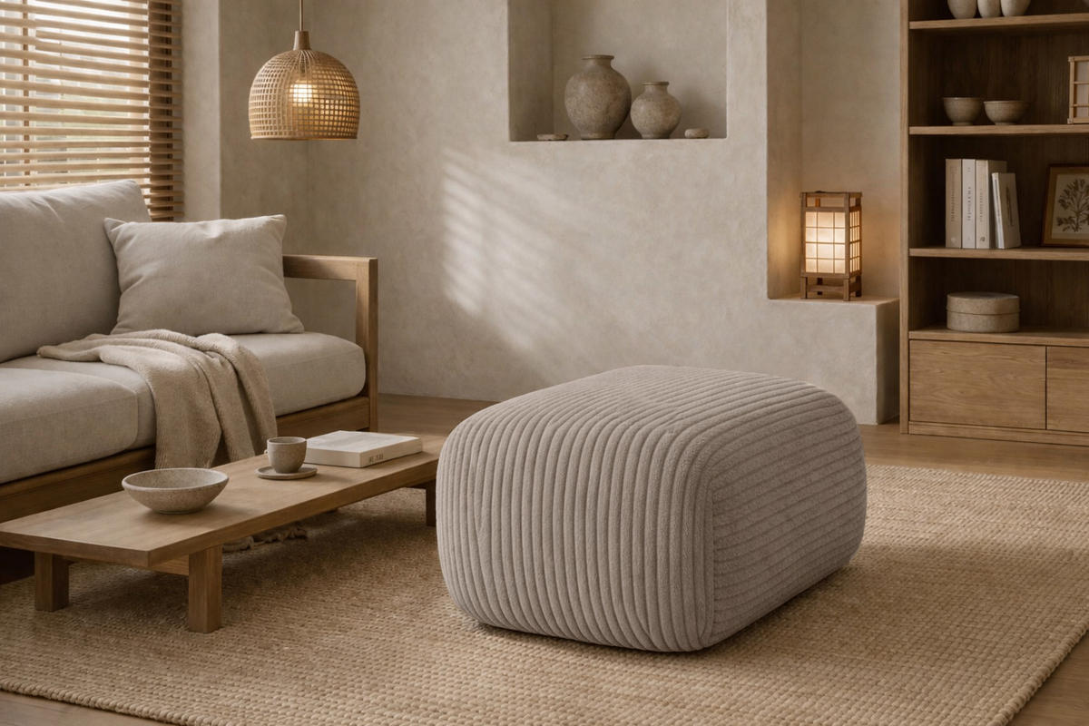 HOCKER Sitzpouf Für Wohnzimmer, Cordstoff Poso, Dunkelbeige, BIS - Beige, Holz (64/40/40cm) - Kaiser Möbel