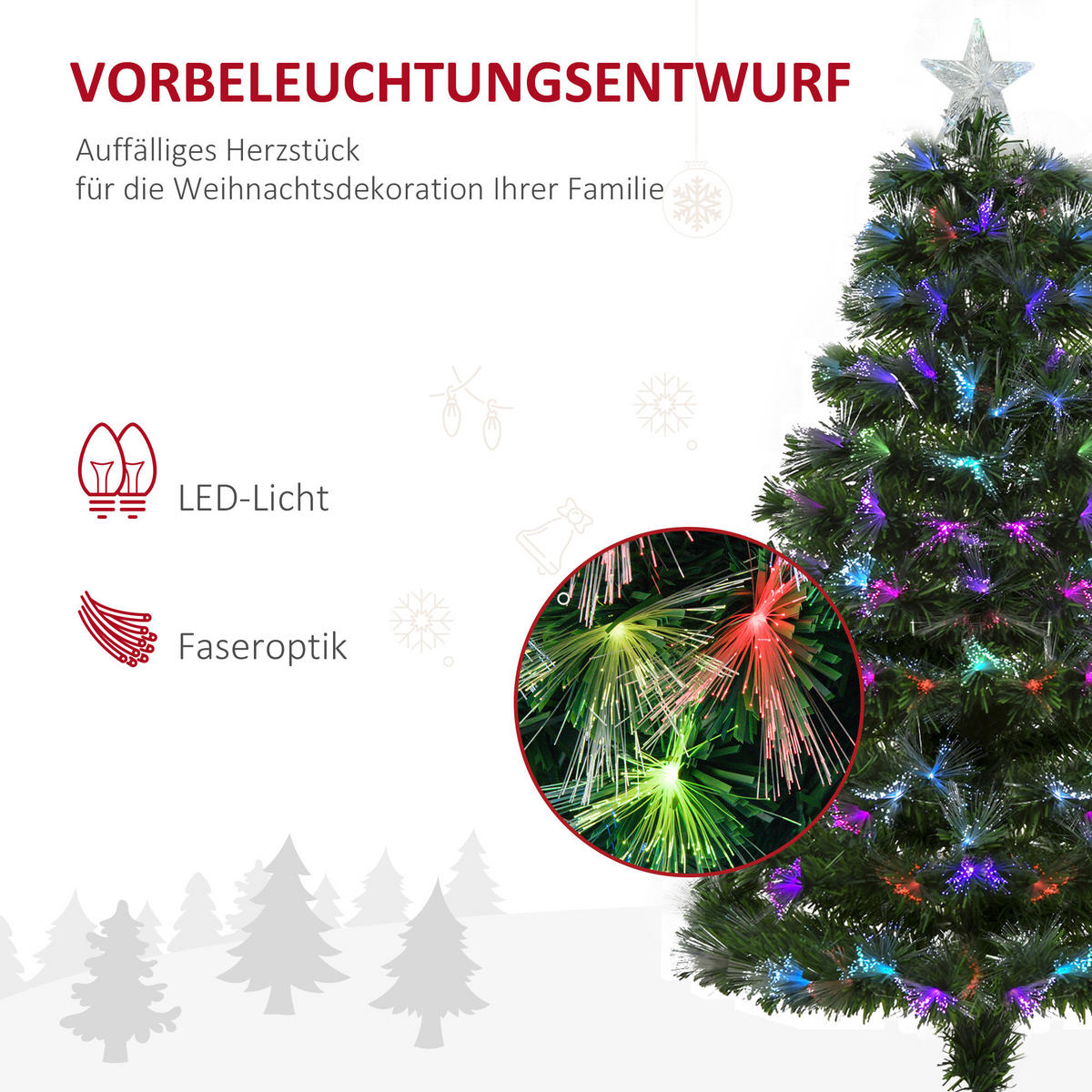 WEIHNACHTSBAUM 1,2 m Christbaum 130 Zweige Metallfuß mehrfarbige Lichteffekte - Grün, Kunststoff (120cm) - HOMCOM