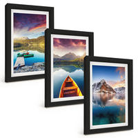 BILDER SET 3er Set - 20x30 cm Schwarzer Rahmen - Seen, Berge, Boote, Frieden - Schwarz, Kunststoff (20/30cm) - TULUP