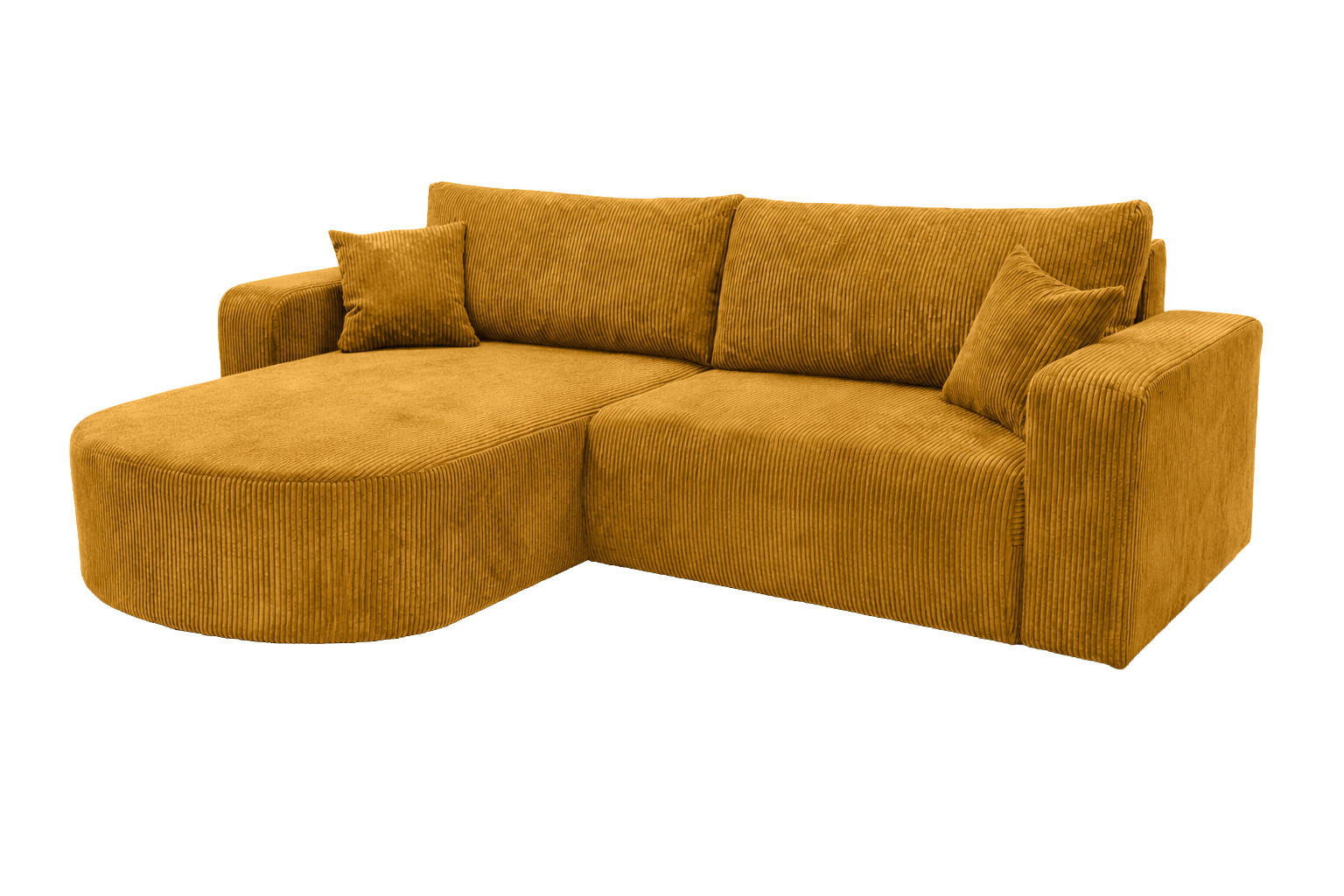 ECKSOFA Mit Schlaffunktion, Cordstoff Poso, Senffarbe, Links, ROUND ONE - Gelb, Holz (244/175cm) - Kaiser Möbel