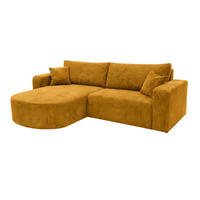 ECKSOFA Mit Schlaffunktion, Cordstoff Poso, Senffarbe, Links, ROUND ONE - Gelb, Holz (244/175cm) - Kaiser Möbel
