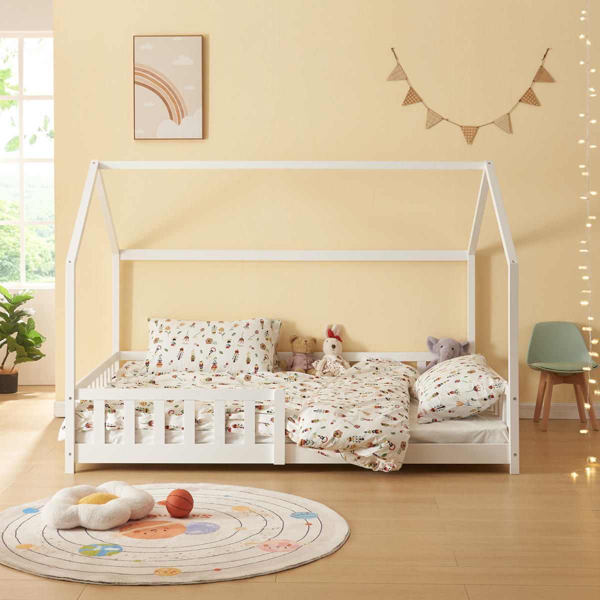 HAUSBETT Hesel - Weiß, Holz (140/200cm) - [en.casa]