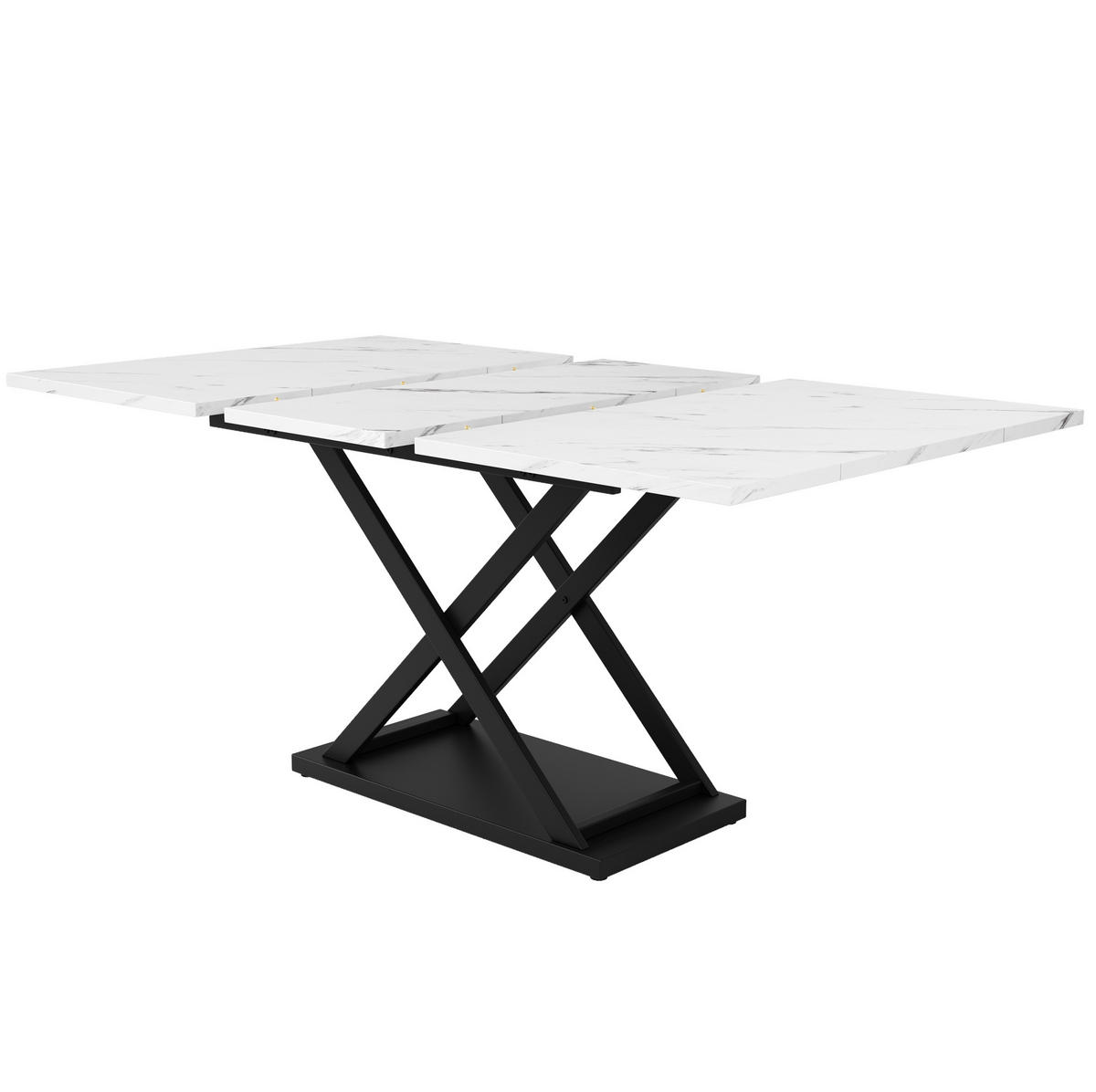 JEDÁLENSKÝ stôl 120-160/80/75 cm, MDF, biely/mramorový, rozkladací - biela, kompozitné drevo (160/80/75cm) - BEAOK
