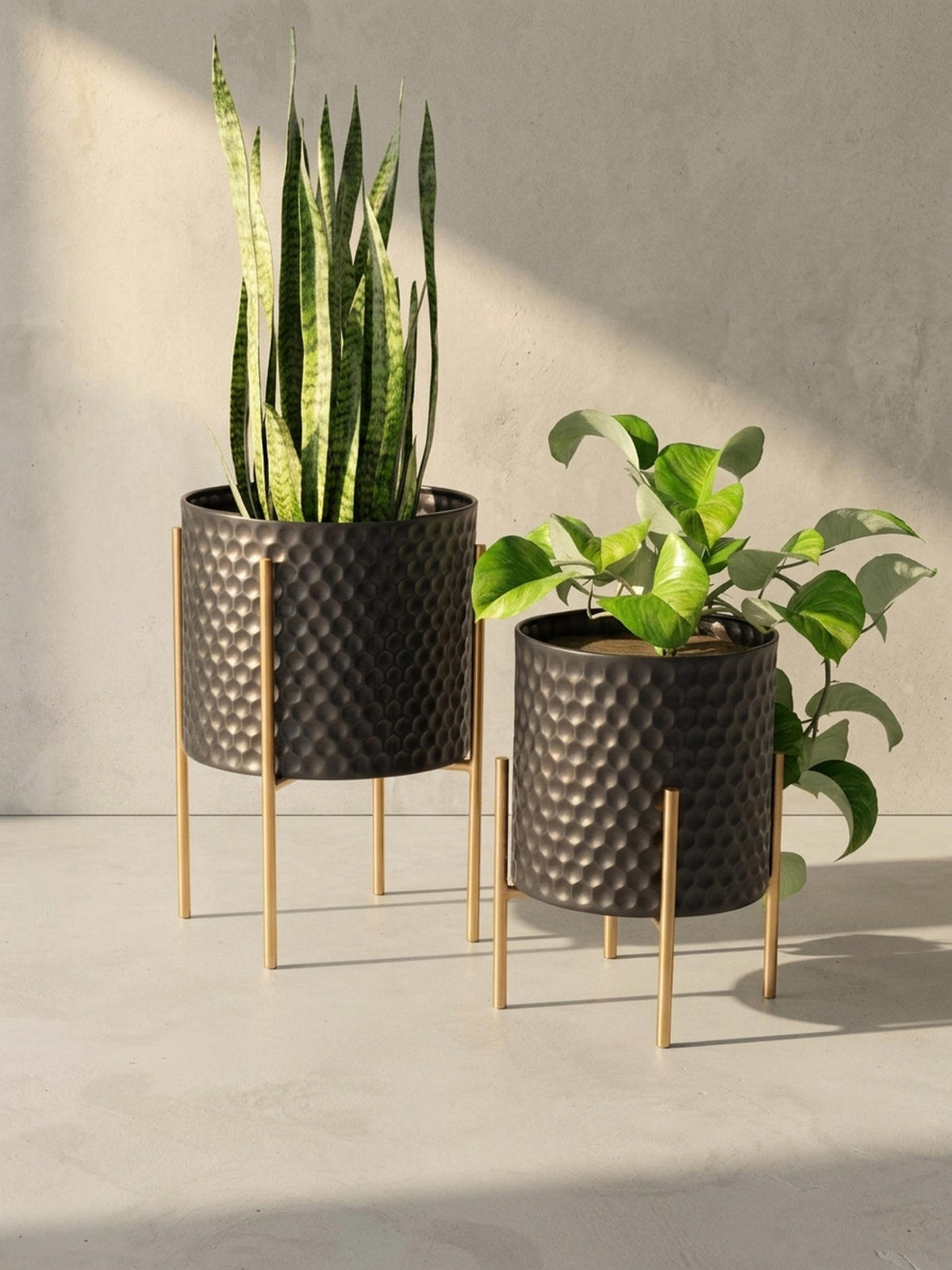 PFLANZKÜBEL 2er Set Metall Schwarz/Gold rund elegant - Schwarz, Metall (30/44cm) - KADIMA DESIGN