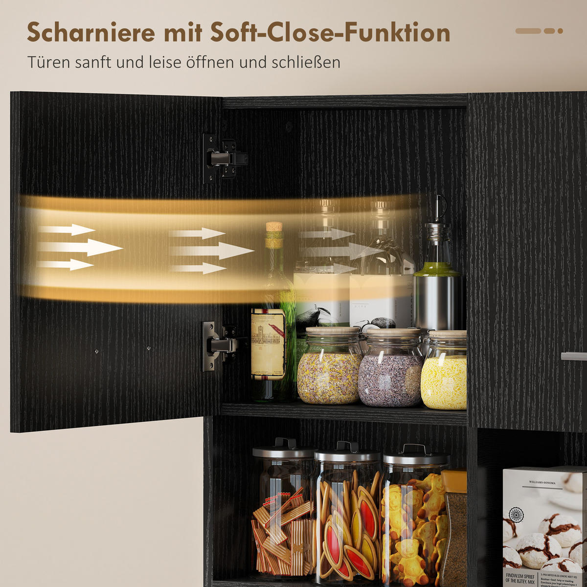 BUFFET DE-08698 Buffet mit Soft-Close Türen Schwarz - Schwarz, Holzwerkstoff (35/180/80cm) - ComfortXL