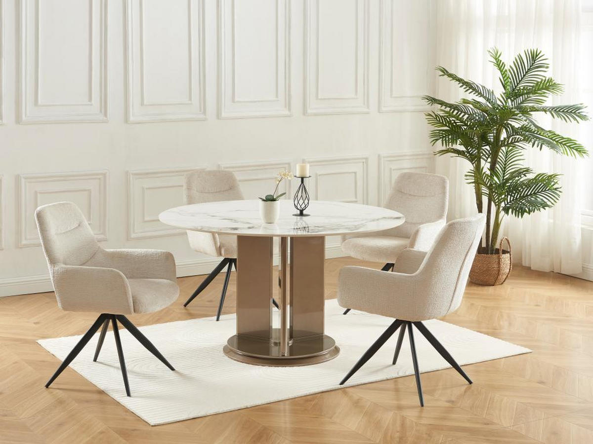 STUHL mit Armlehnen 2er-Set - Strukturstoff & schwarzes Metall - Cremefarben - JENANE - Creme, Textil (66/89/60cm) - Vente-Unique