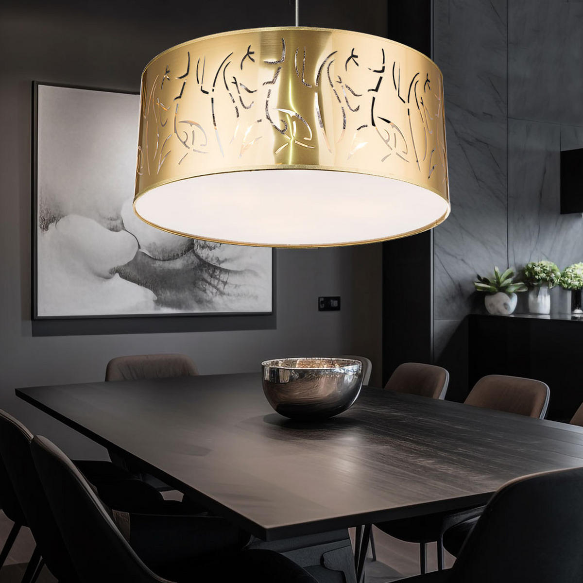 HÄNGELEUCHTE TAXOS Gold Matt - Goldfarben, Kunststoff (53/53/140cm) - Globo Lighting