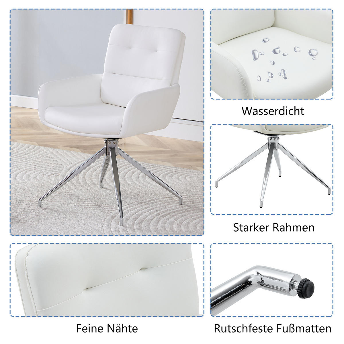 ARMLEHNSTUHL-SET DE-36549 2 Stück mit PU-Bezug Weiß - Weiß, Metall (50/85/55cm) - ComfortXL