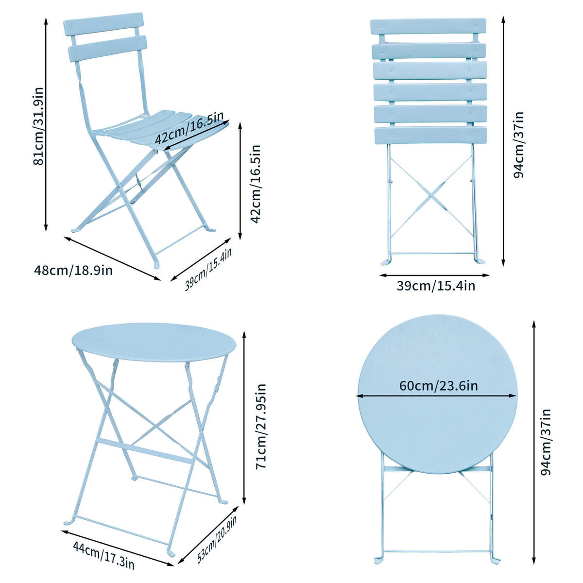 BALKONSET 3-er Set Metall Blau - Blau, Metall - Akord