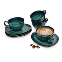 KAFFEETASSEN SET MAURI - 8 teilig aus Steingut - Grün, Keramik (27/39/20cm) - Sänger