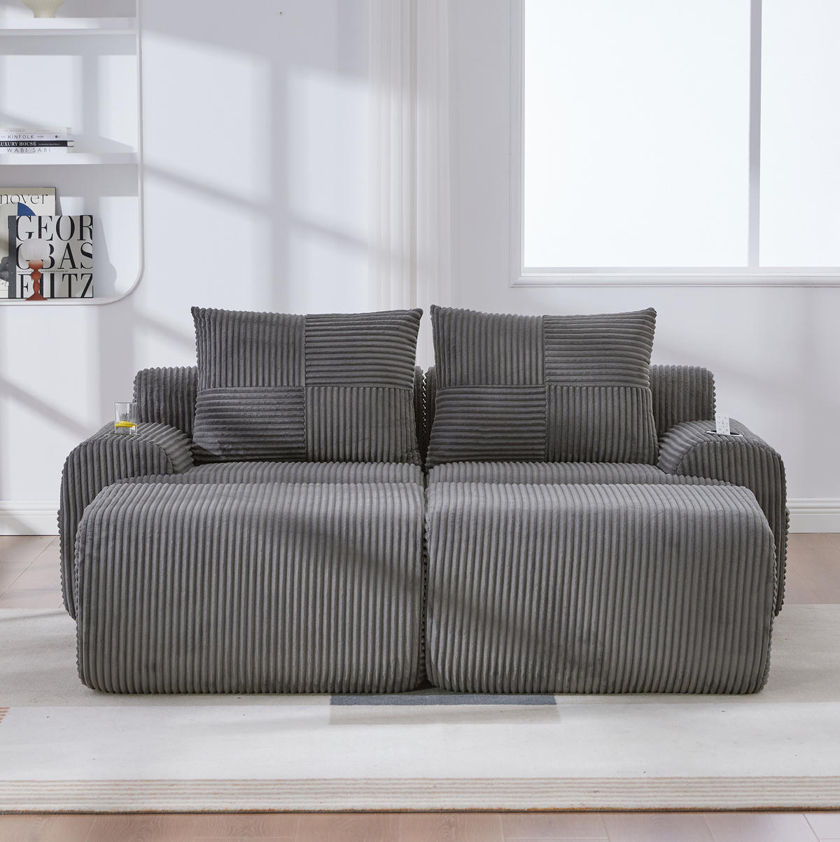 SOFA modular 2-Sitzer 200 x 174 cm Cord Dark Gray - Dunkelgrau, Kunststoff (174/80/200cm) - Meubliv