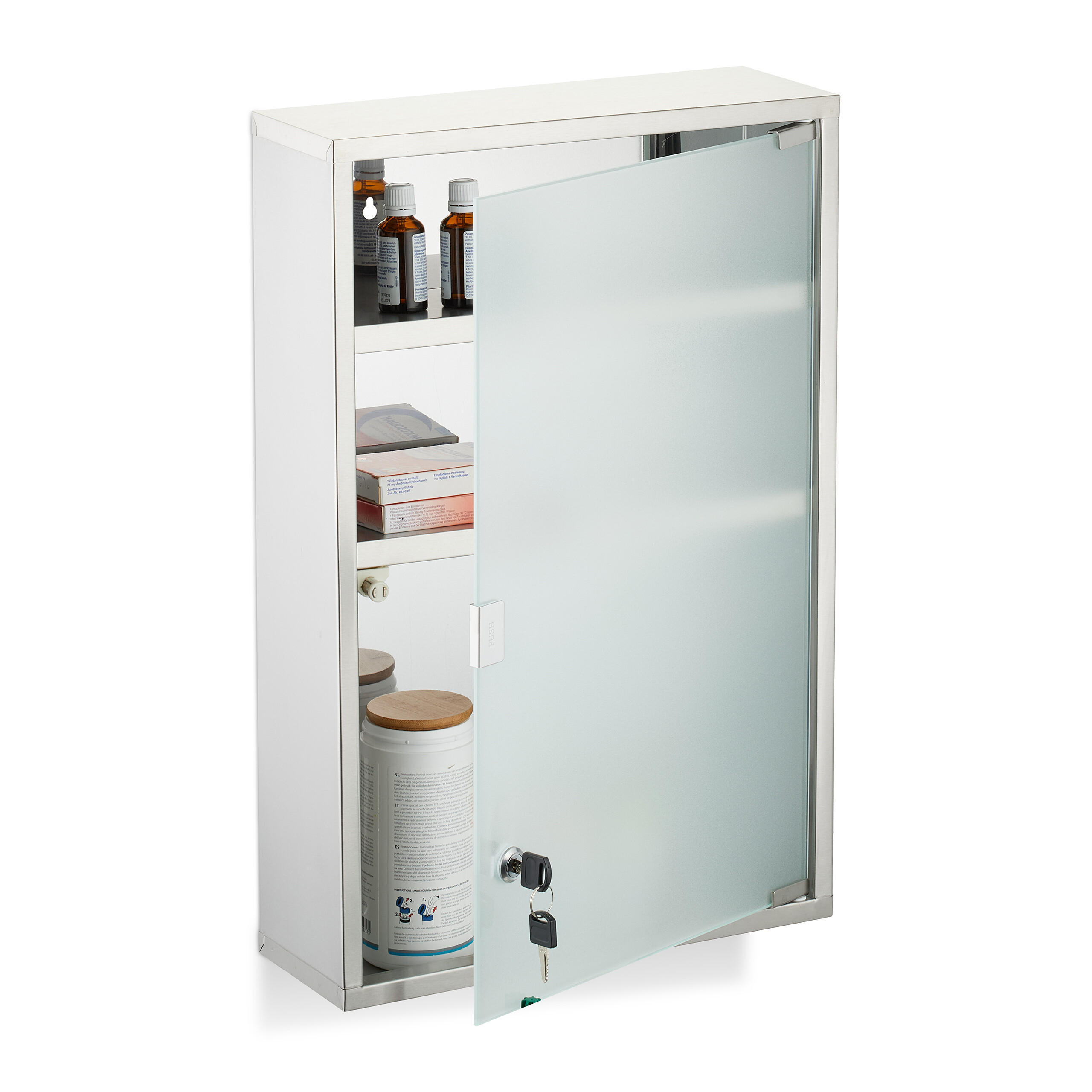 MEDIZINSCHRANK - Silberfarben, Glas/Metall (38/58/13cm) - Relaxdays