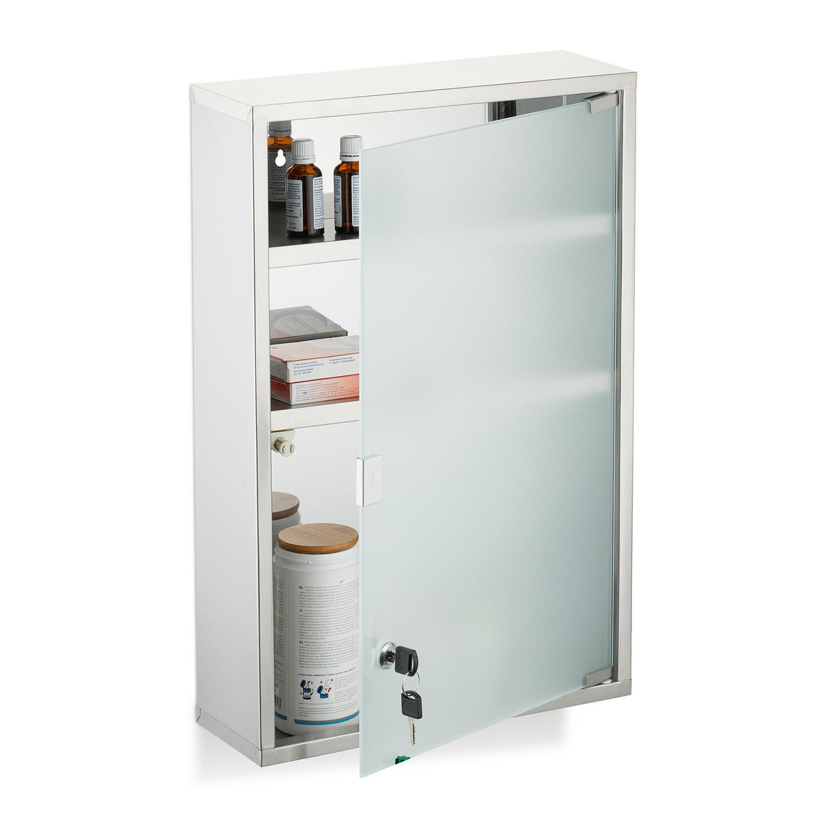 MEDIZINSCHRANK - Silberfarben, Glas/Metall (38/58/13cm) - Relaxdays