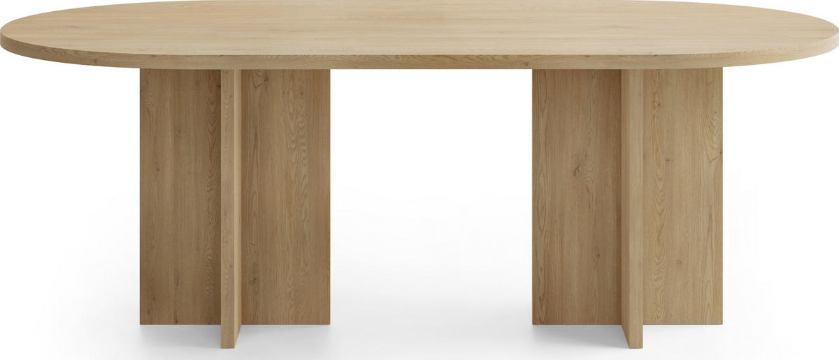 ESSTISCH Aster oval, Eiche Hellbraun 204/90/75 cm - Schwarz/Braun, Holzwerkstoff (90/204/75cm) - WFL GROUP
