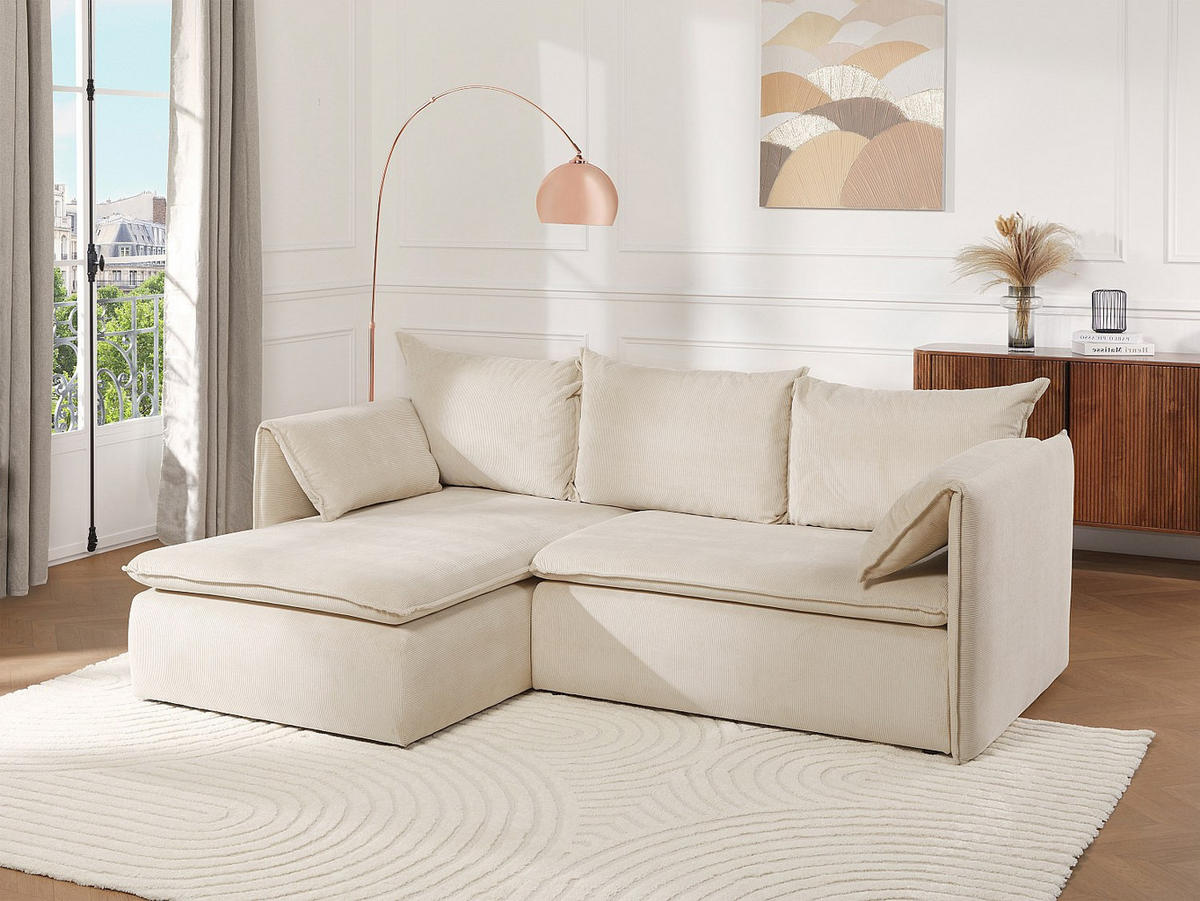 ECKSOFA mit Schlaffunktion - Ecke Links - Feincord - Beige - TEODORA - Beige, Textil (230/166cm) - Vente-Unique