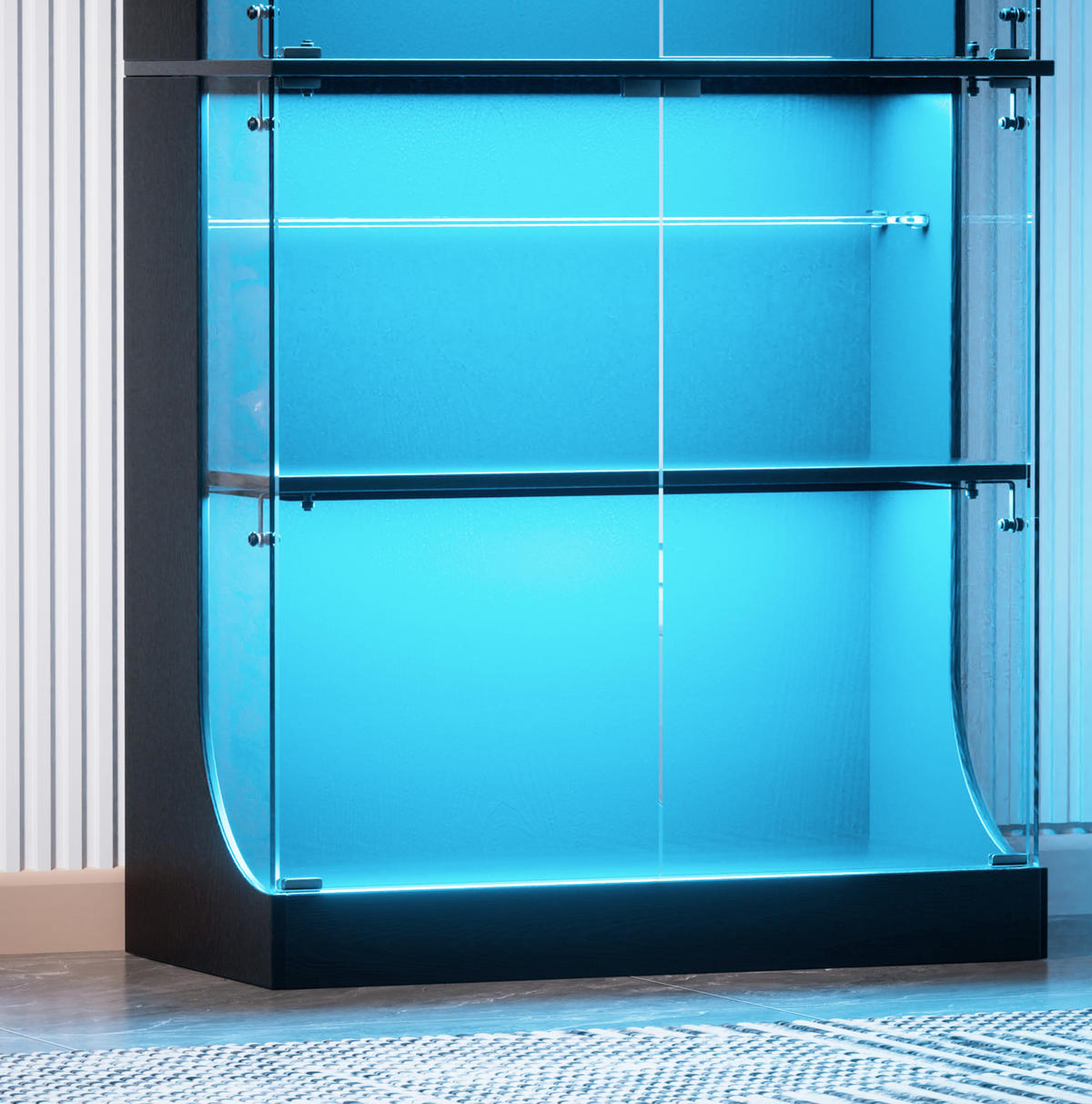 GLASVITRINE aus Glas und Spanplatte 80x35x165 cm Schwarz mit LED-Beleuchtung, Sensor und USB-Anschluss - Schwarz, Glas (80/165/35cm) - IVMEU