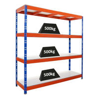 SCHWERLASTREGAL Rhino 200x200x60 cm 4 Melamin-Ebenen 16mm Fachlast 500 kg Blau/Orange - Blau/Orange, Metall (200/200/60cm) - PROREGAL