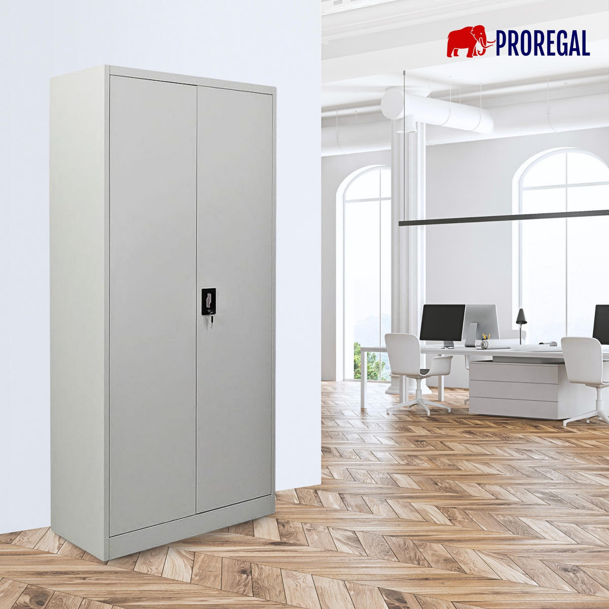 FLÜGELTÜRENSCHRANK Elephant 180x80x40cm 4 Ebenen Lichtgrau - Hellgrau, Metall (80/180/40cm) - PROREGAL