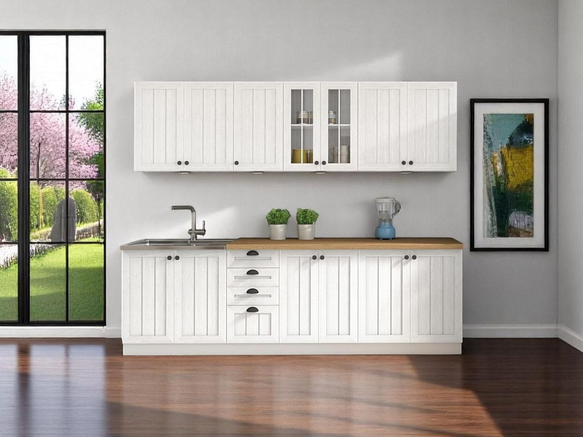 KÜCHENZEILE 260 cm - Provence K4-M260 - in Andersen Kiefer - Schwarz/Weiß, Holz/Holzwerkstoff (260/210/47cm)