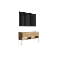 TV-LOWBOARD 100 cm Eiche Craft, gerade goldene Beine, weiße LED, 100 × 32 × 52 cm - Braun, Holzwerkstoff (100/52/32cm) - 3XE LIVING