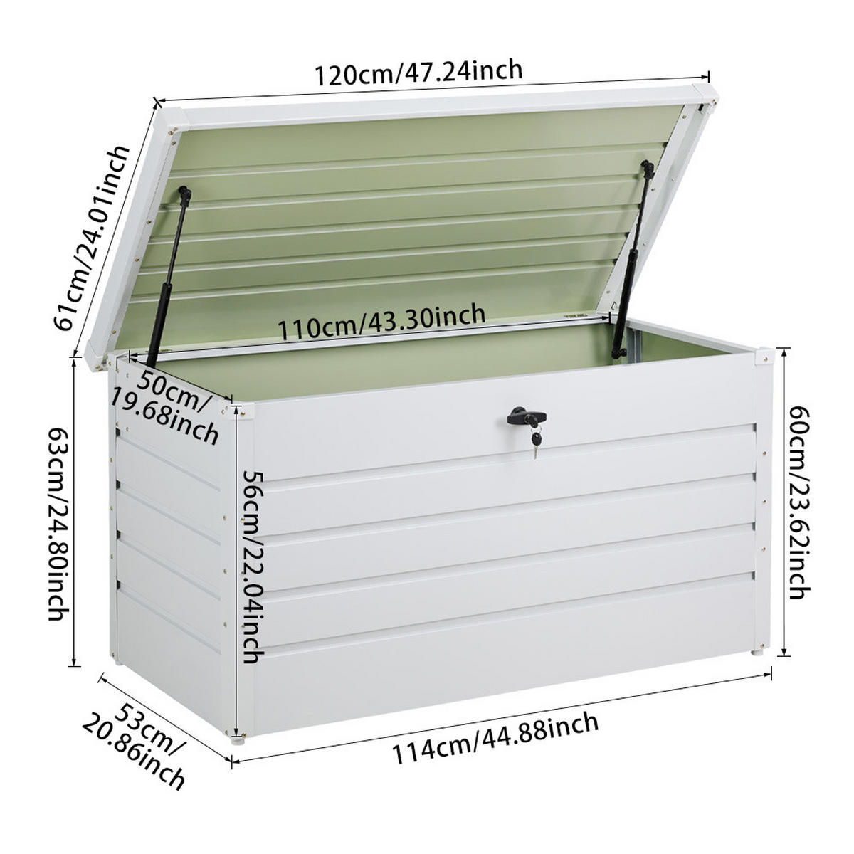 GARTENBOX Auflagenbox Kissenbox mit Schloss für Werkzeuge aus Metall in Anthrazit in AußenGarten abschließbar 60 x 114 x 53 cm 20 kg - Weiß, Metall (60/53/114cm) - Livingandhome