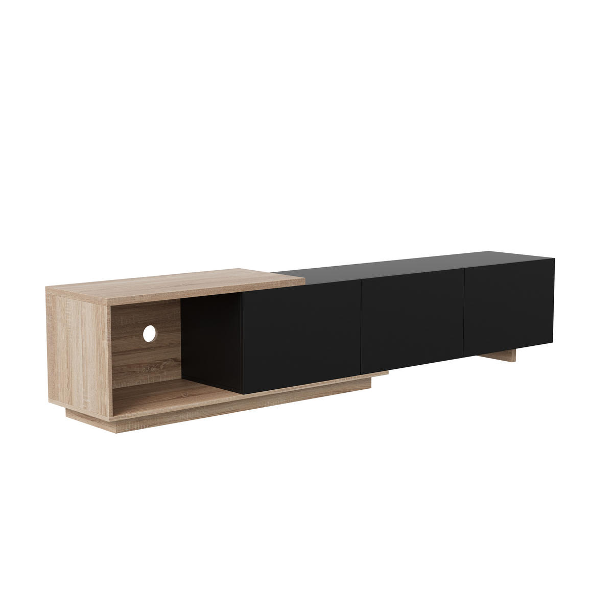 TV-SCHRANK 180 cm, schwarz, LED tricolor Sensor, Feder-Schubladen, Holz braun/schwarz - Schwarz, Holz (240/44/38cm) - EuroLiving