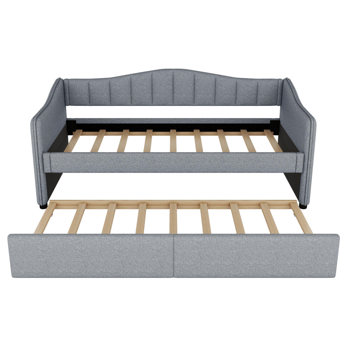 POLSTERBETT 90/200 cm Grau aus Leinen mit ausziehbarem Rollbett - Grau, Textil (90/200cm) - OKMYHOME