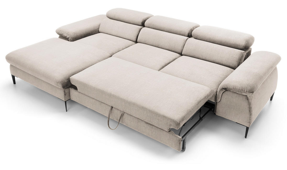 ECKSOFA L-Form 290 cm Amaro M mit Schlaffunktion, Links, Creme - Creme, Holz (288/182cm) - Emporius