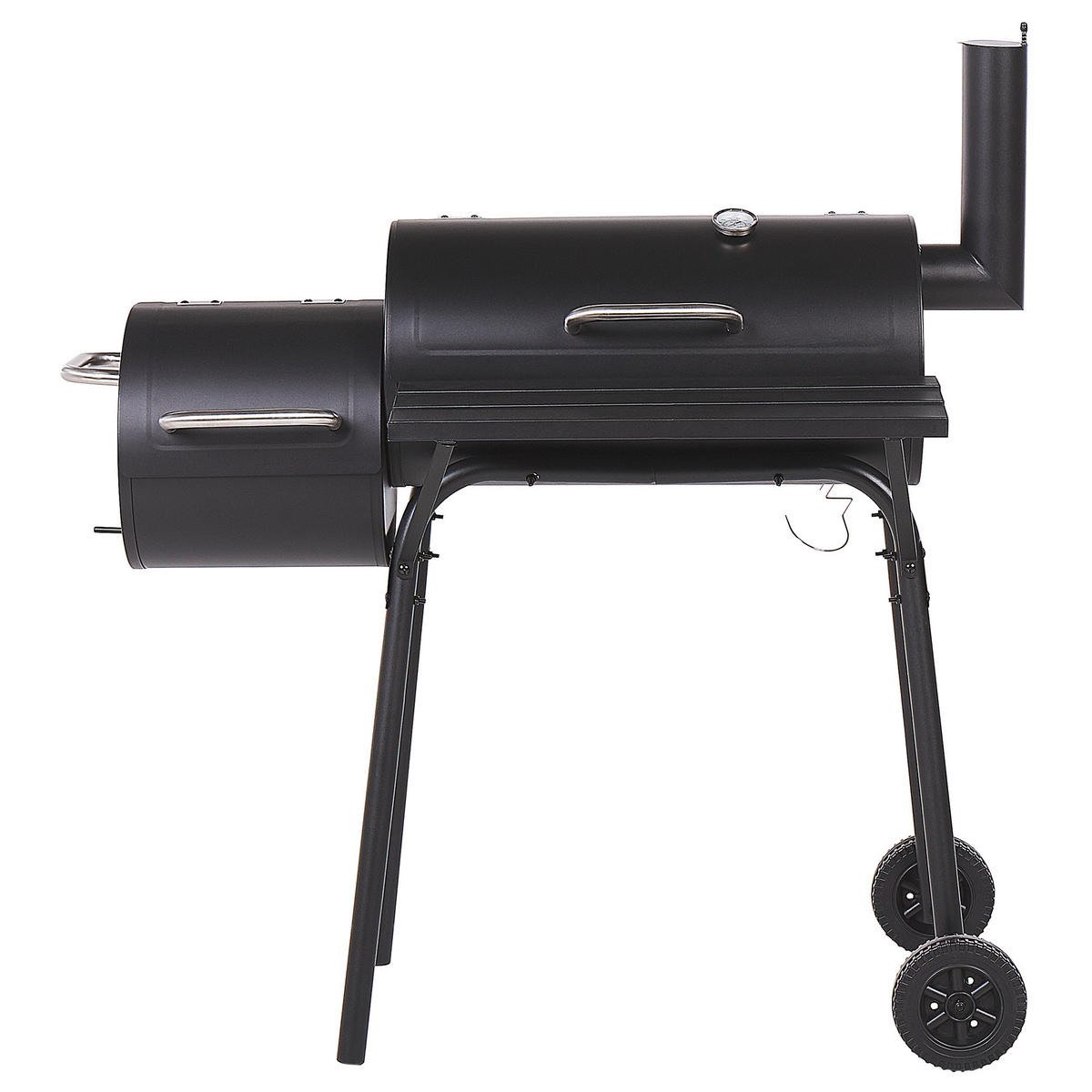 HOLZKOHLEGRILL mit Räucherkammer schwarz rollbar Katla - Schwarz, Metall (66/114/110cm)