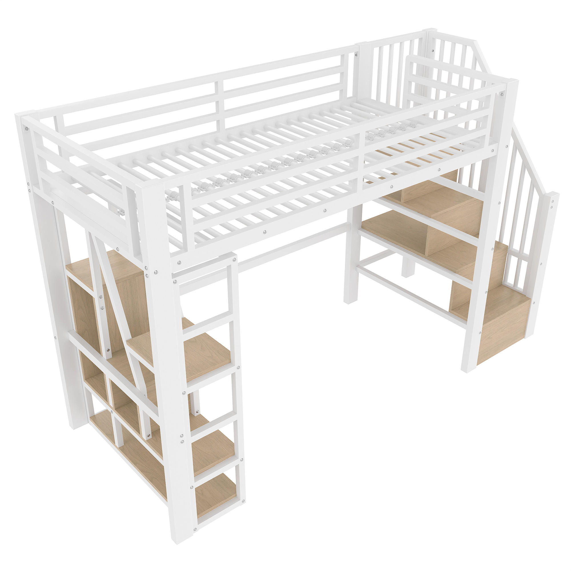 HOCHBETT 90/200 cm DE-04537, mit LED, Ablagefach und integrierten Stufen in Weiß - Weiß, Holzwerkstoff/Metall (90/200cm) - ComfortXL