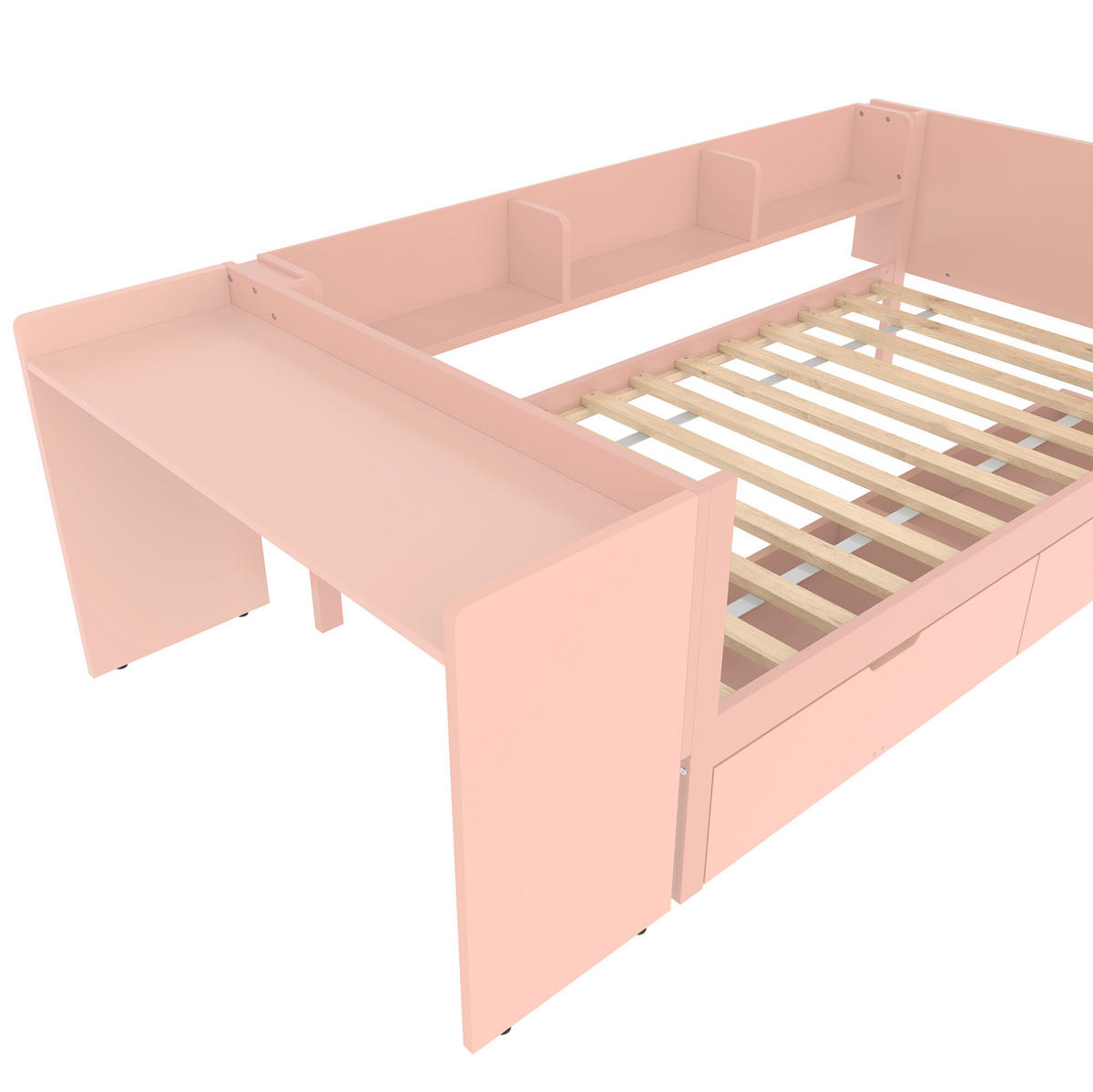 BETT 90/200 cm Rosa mit Schreibtisch und 2 Schubladen - Rosa, Holz (90/200cm) - OKWISH